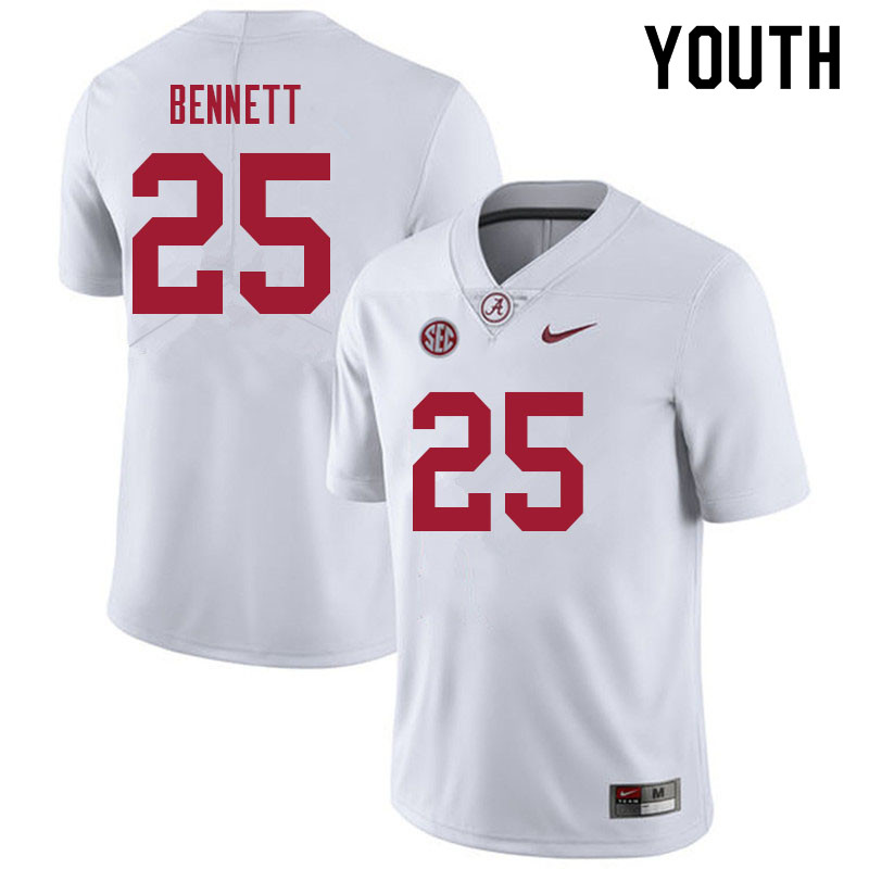 Alabama Crimson Tide Youth Jonathan Bennett #25 White NCAA Nike Authentic Stitched 2021 College Football Jersey BF16K60XA